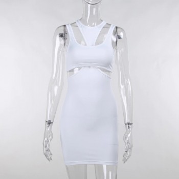 Sexy Cut Out Two Piece Dress Sets 2021 Summer Club Mini Dress Women White Black Bodycon